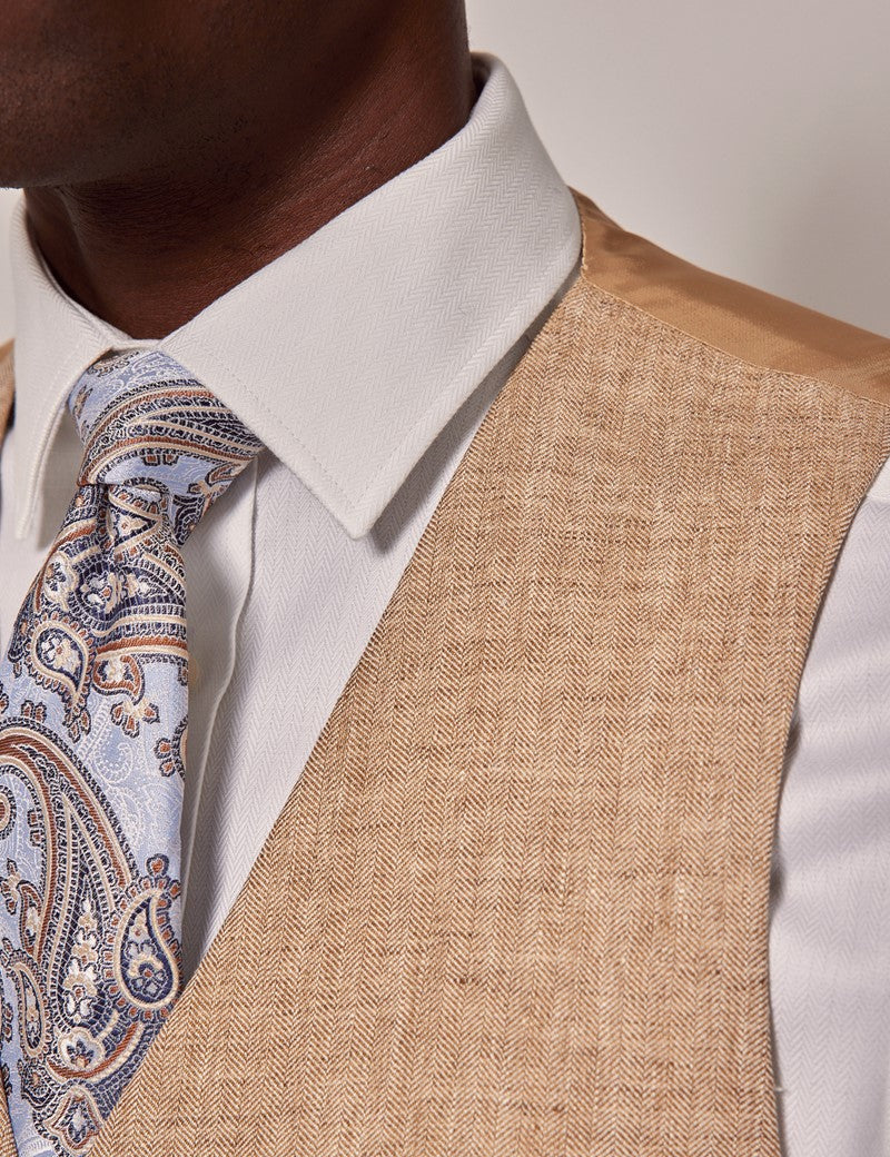 Men's Beige Linen Beach Wedding Suit