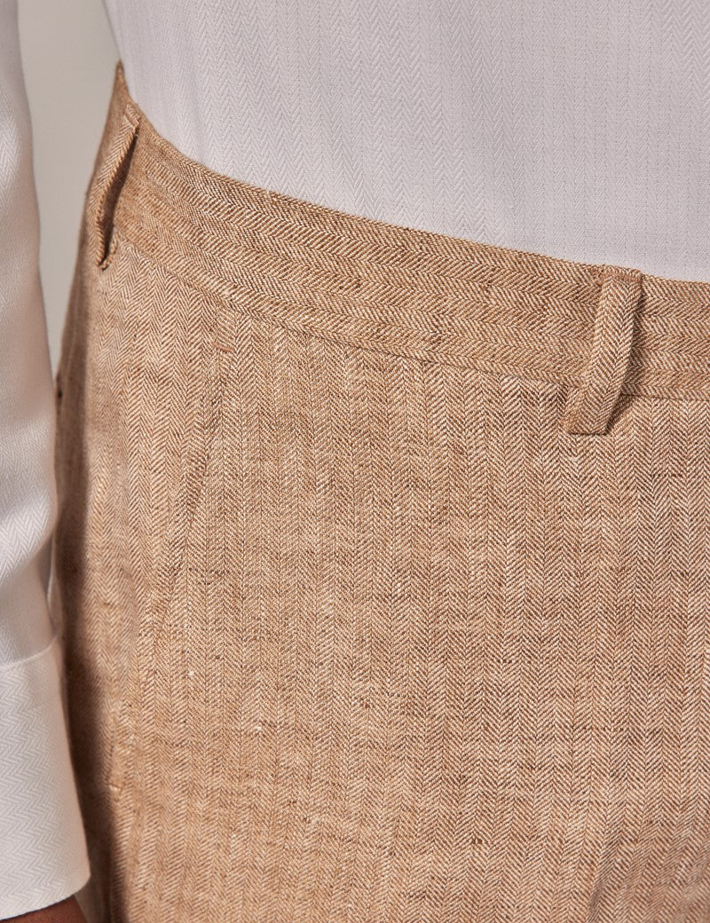 Men's Summer Linen Suit in Beige Herringbone