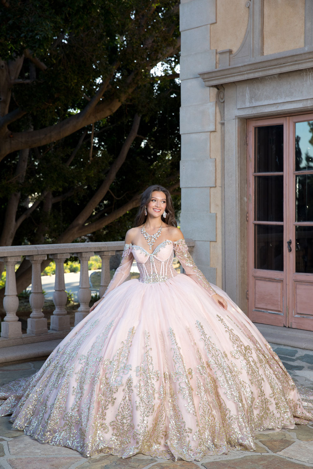 Off Shoulder Long Sleeve Ball Gown by Bella Princess PQ1065