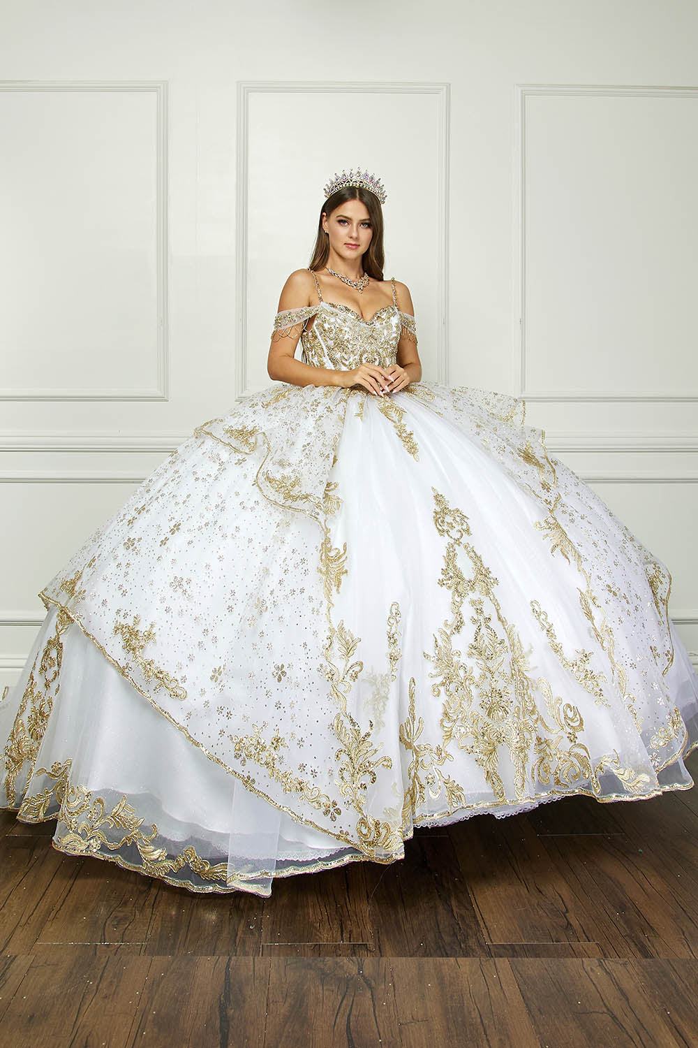 Embroidered Cold Shoulder Ball Gown by Bella Princess PQ1059