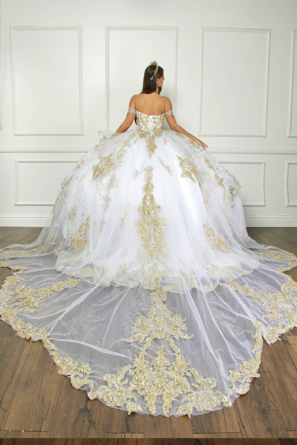 Embroidered Cold Shoulder Ball Gown by Bella Princess PQ1059