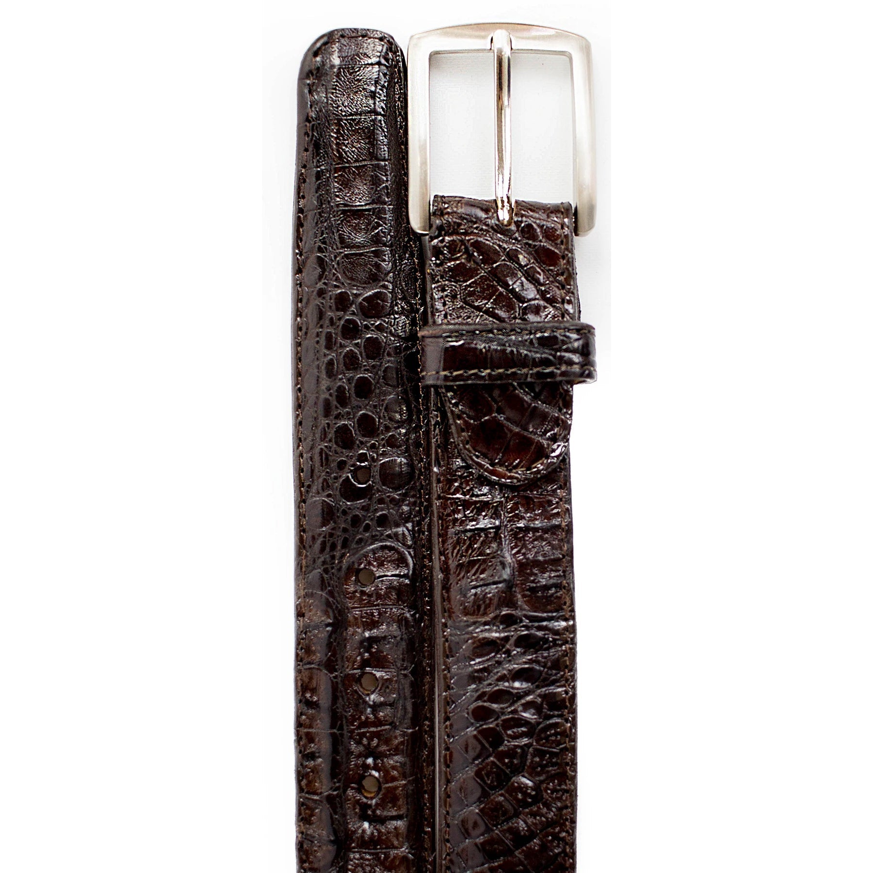 Belvedere Caiman Crocodile Brown Dress Belt