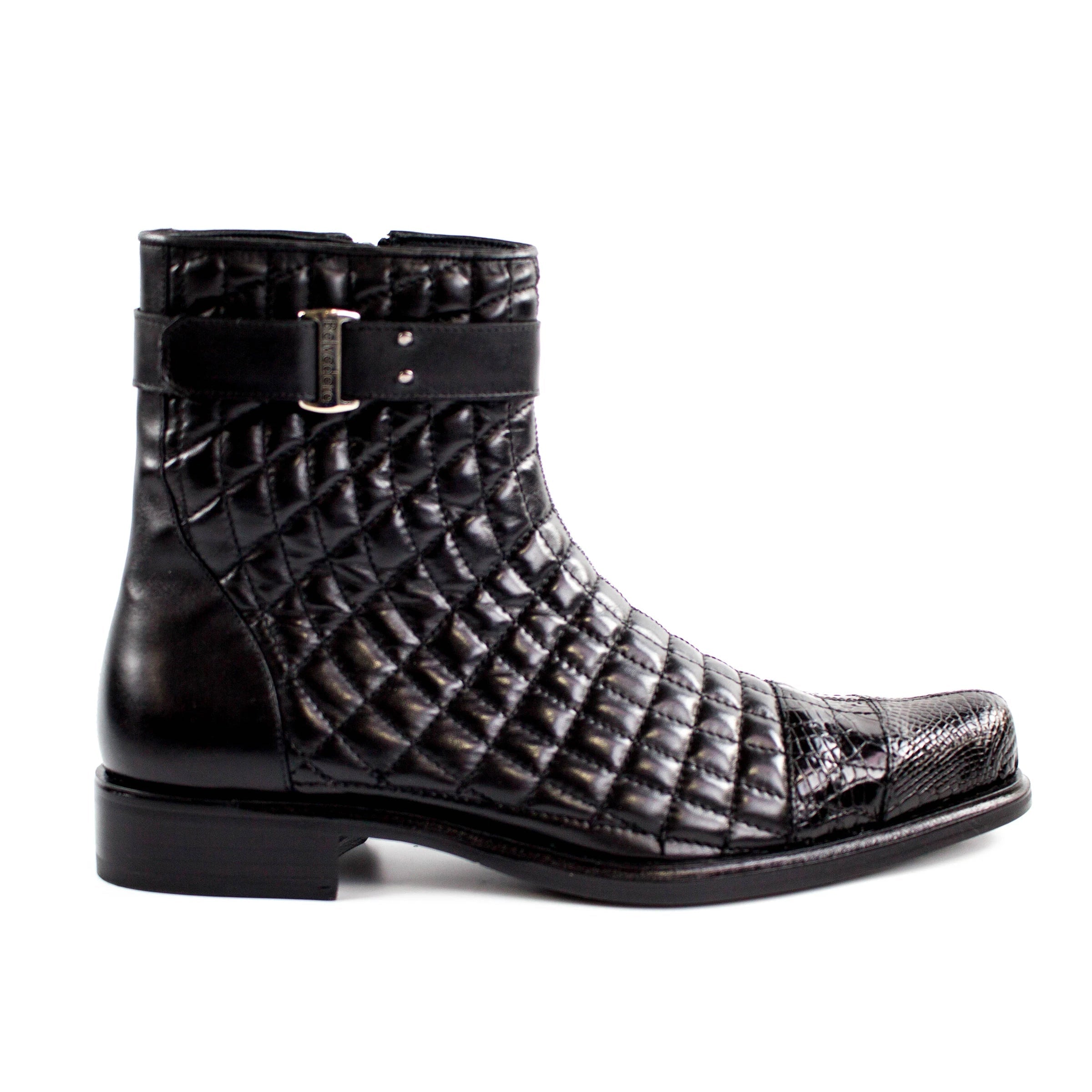 Belvedere Libero Quilted Caiman Dress Boot Black