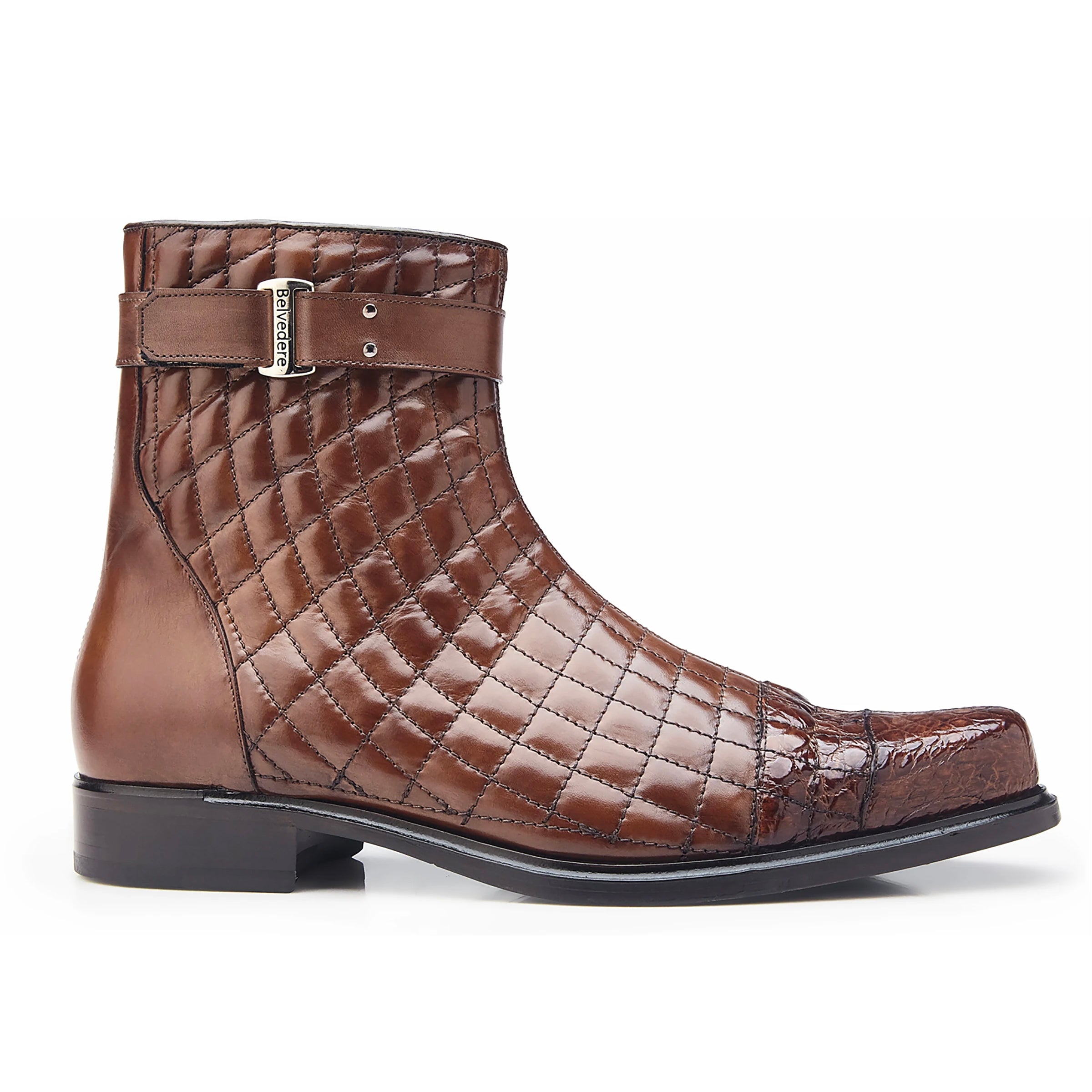 Belvedere Libero Brown Quilted Caiman Boot