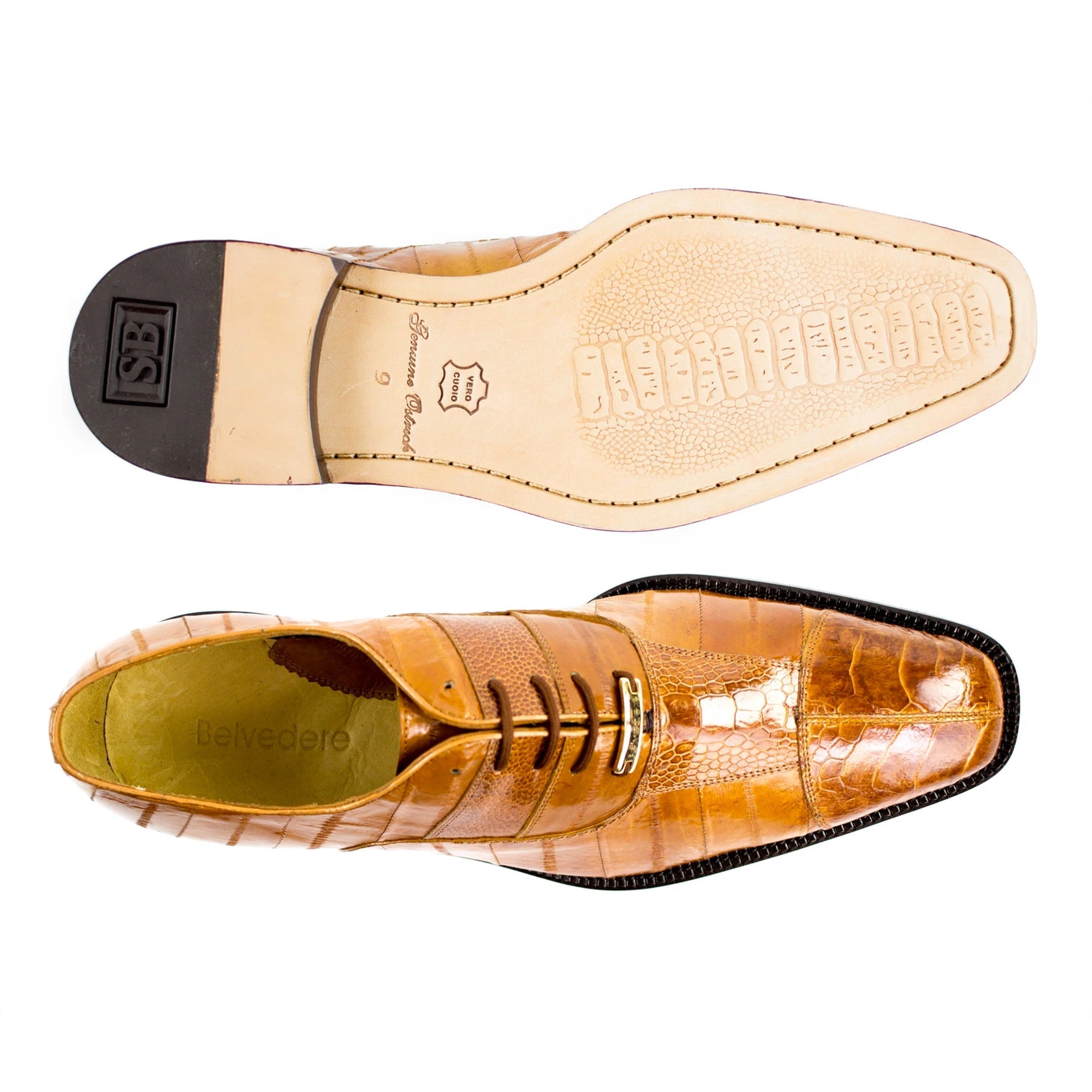 Belvedere Mare Eel & Ostrich Cap Toe Dress Shoe