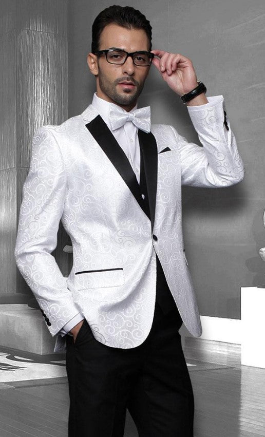 Paisley White Dinner Jacket for Big and Tall