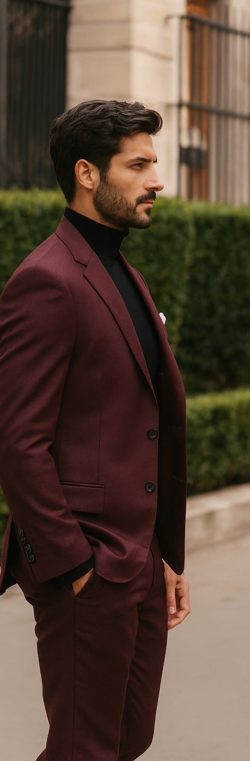 Big and Tall Size 56 to 72 2-Button Suit Textured Patterned Sport Coat Fabric Burgundy ~ Maroon Suit ~ Wine Color Burgundy Suit