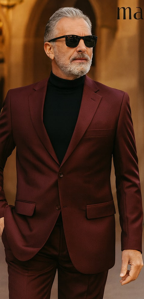 Big and Tall Size 56 to 72 2-Button Suit Textured Patterned Sport Coat Fabric Burgundy ~ Maroon Suit ~ Wine Color Burgundy Suit