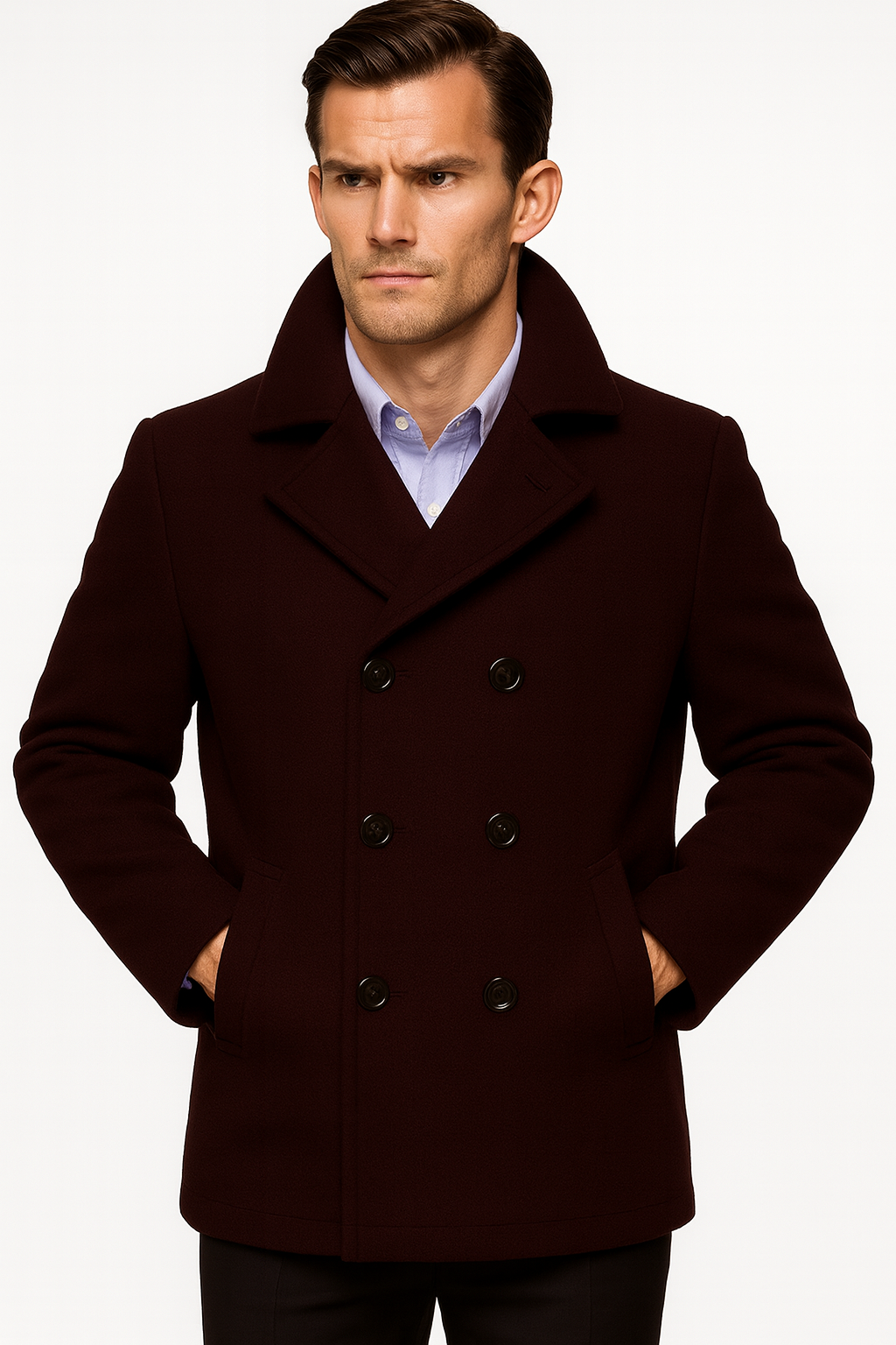 Men's Dark Brown Wool Fabric Big and Tall Men's Peacoat