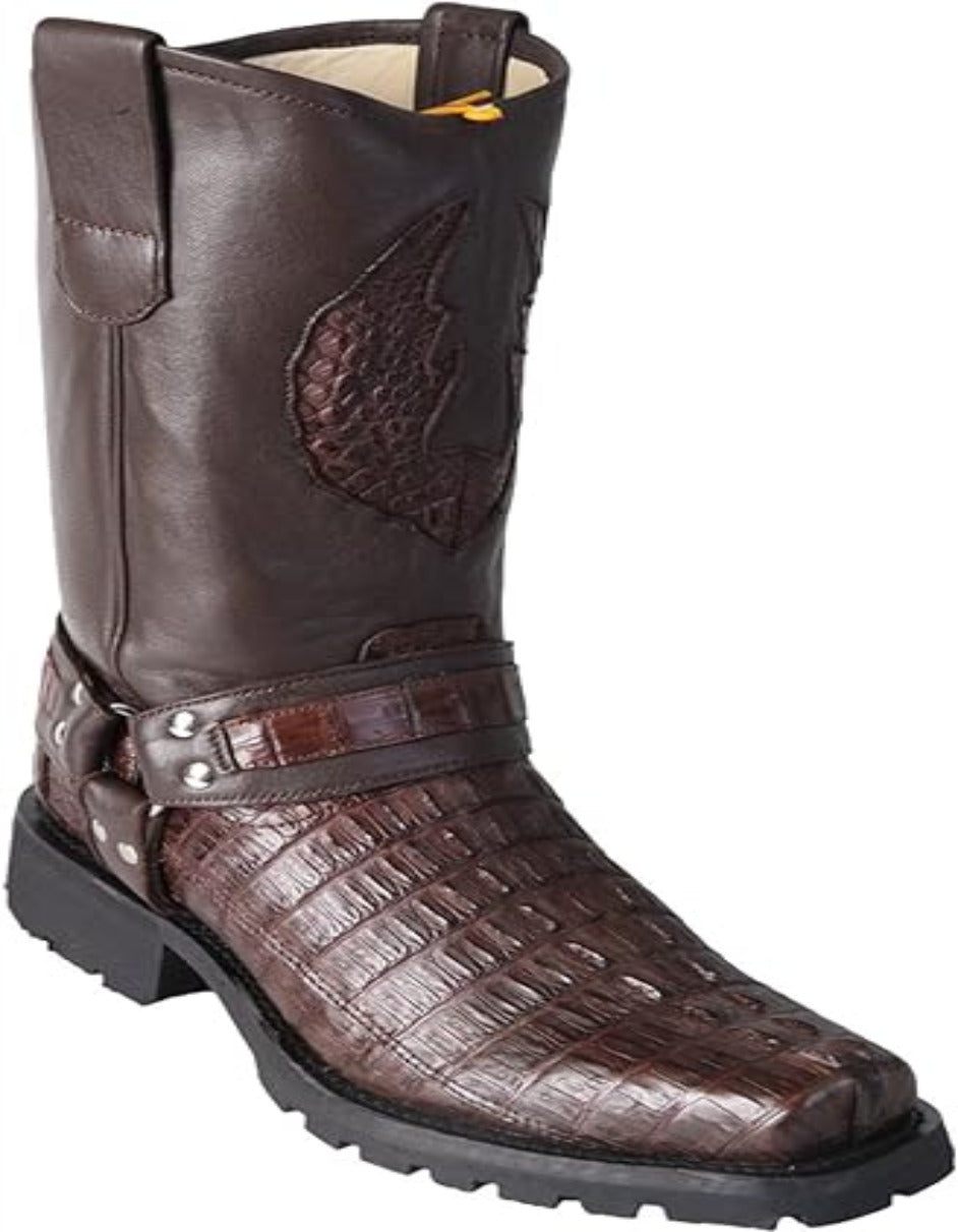 Men's Caiman Tail Leather Biker Western Boots