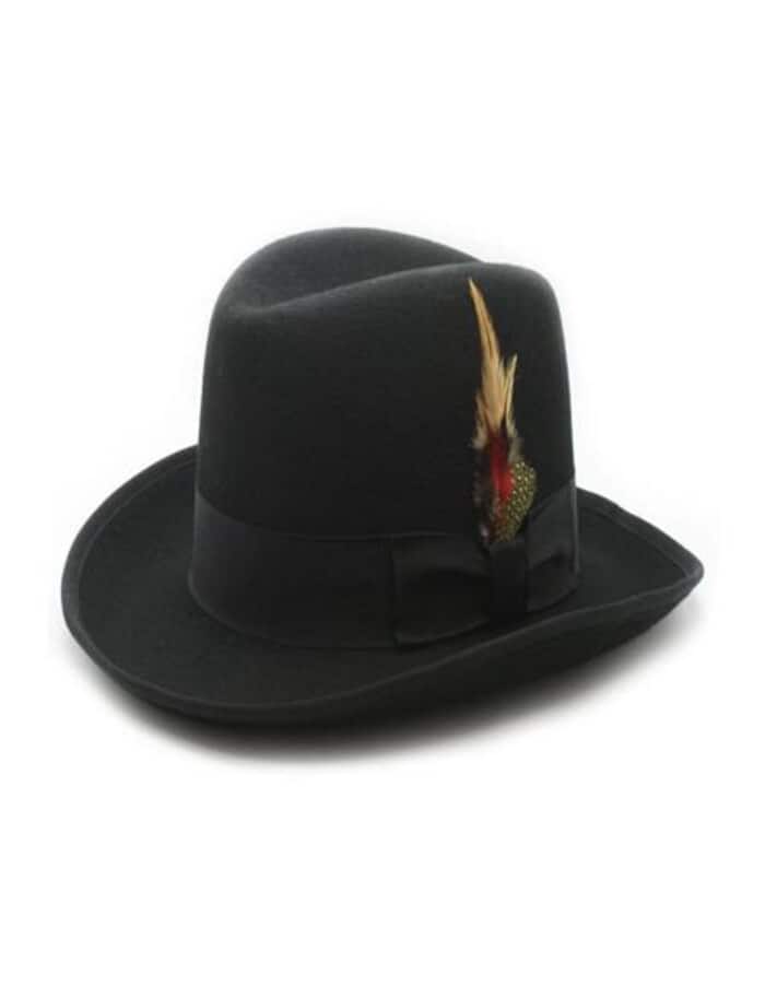Black 1920s Mens Hat - Gangster Hat - 20s Dress Wool Hat