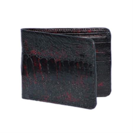 Men's Genuine Exotic Animal Skin Wild West Boots Wallet-Black Cherry Genuine Exotic Ostrich Leg