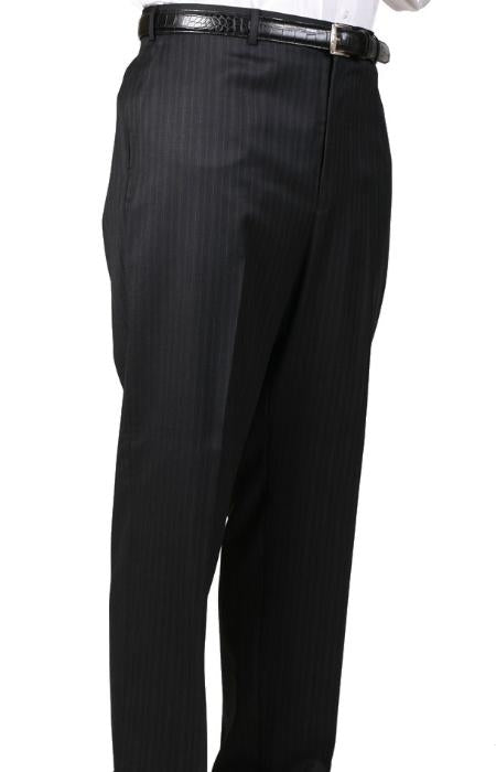 Mens Pleated Dress Pants Black Stripe Somerset Pleated Trouser unhemmed unfinished bottom