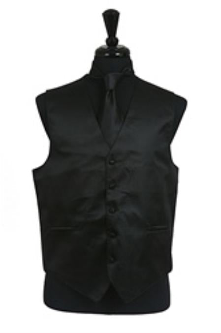 Horizontal Rib Pattern Dress Tuxedo Wedding Vest ~ Waistcoat ~ Waist coat Tie Set Black Buy 10 of same color Tie For $25 Each - Men's Neck Ties - Mens Dress Tie - Trendy Mens Ties