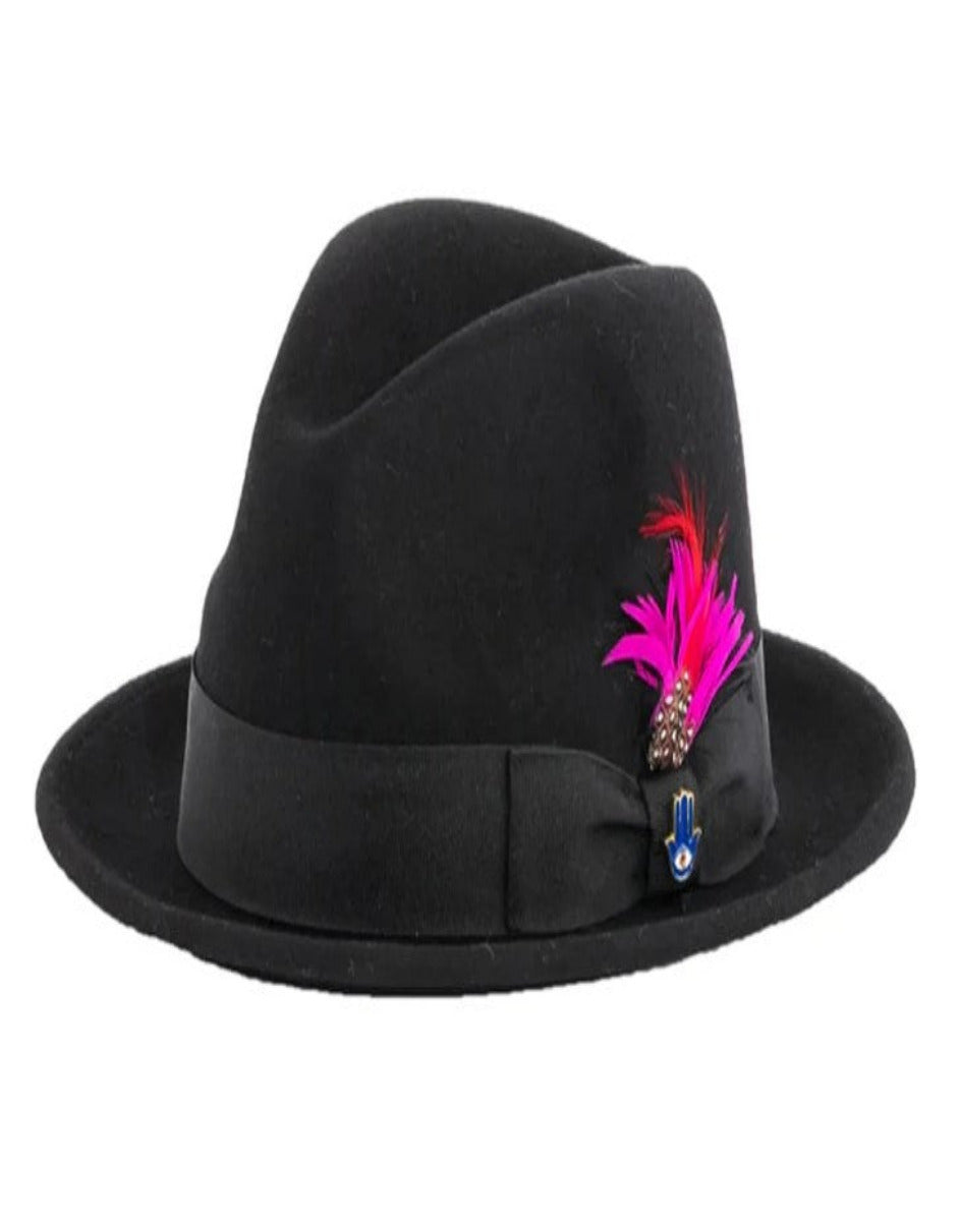 1920s Black Fedora – Men’s Narrow Brim Crushable Wool Trilby Dress Hat