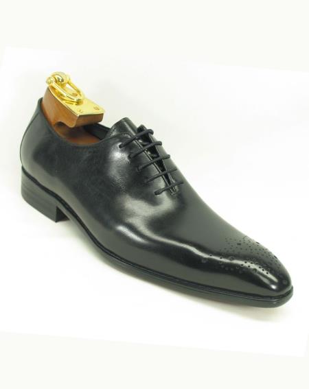 Men's Black Leather Perf Lace Up Style Fashionable Carrucci Black Dress Shoe