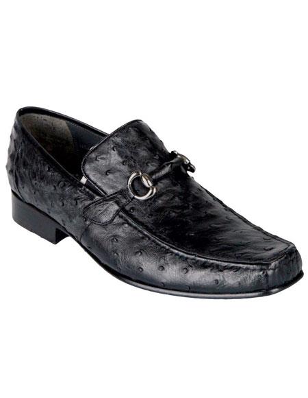 Men's Black Genuine Ostrich Los Altos Casual Slip On Stylish Dress Loafer Style Dress Shoes Mens Ostrich Skin Shoes