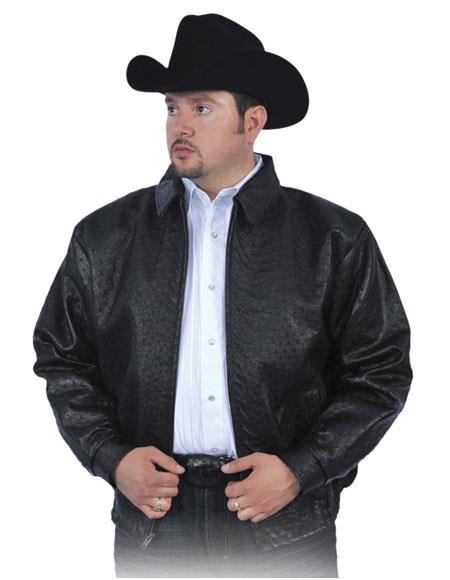 G-Gator Men's Black All Over Genuine Ostrich Pull Up Zipper Jacket