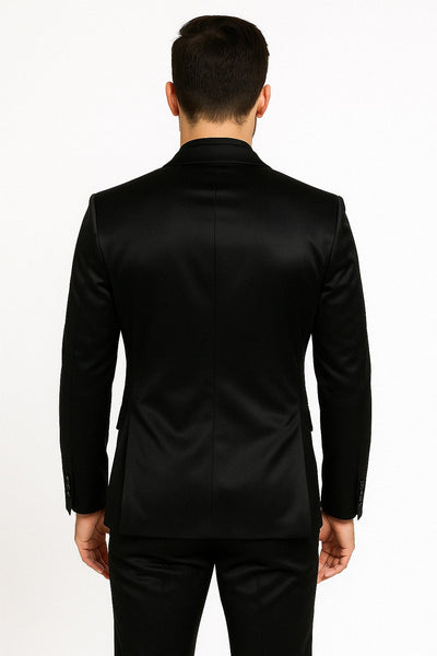 Black Satin Flex Slim Fit Two-Piece Suit