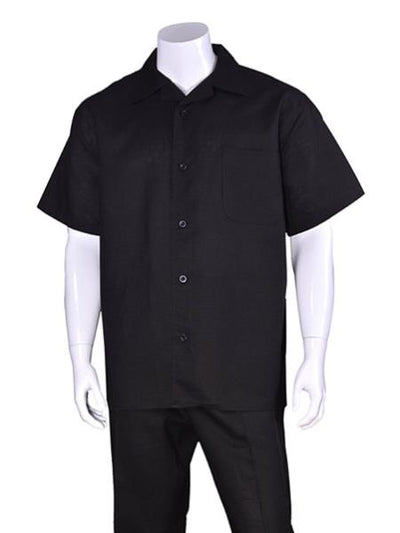 Men's Plain Black Short Sleeve Linen Casual Casual Two Piece Mens Walking Outfit For Sale Pant Sets Suit With Pant - Mens Linen Suit