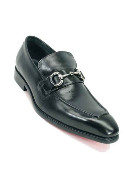 Men's Black Fashionable Carrucci Slip On Style Black Dress Shoe With Silver Buckle