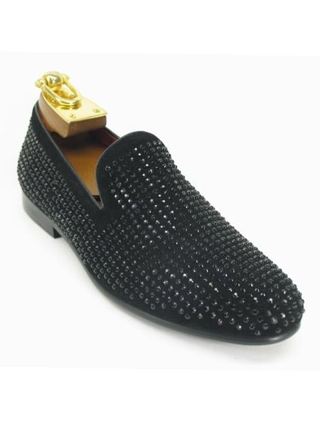 Men's Fashionable Carrucci Crystal Slip On Style Black Dress Shoe
