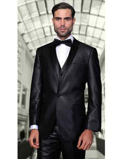 Men's Black Two Toned Vested 2 Buttons Suit With Black Lapel Italian Tuxedo Looking