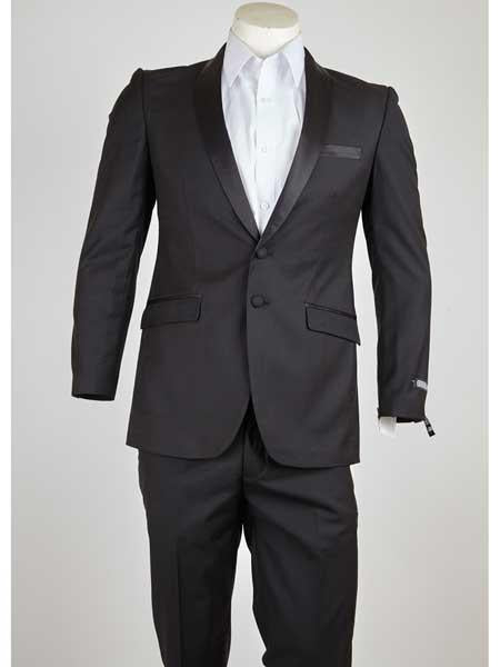 Black Men's 2 Button Shawl Lapel Slim Fit Suit