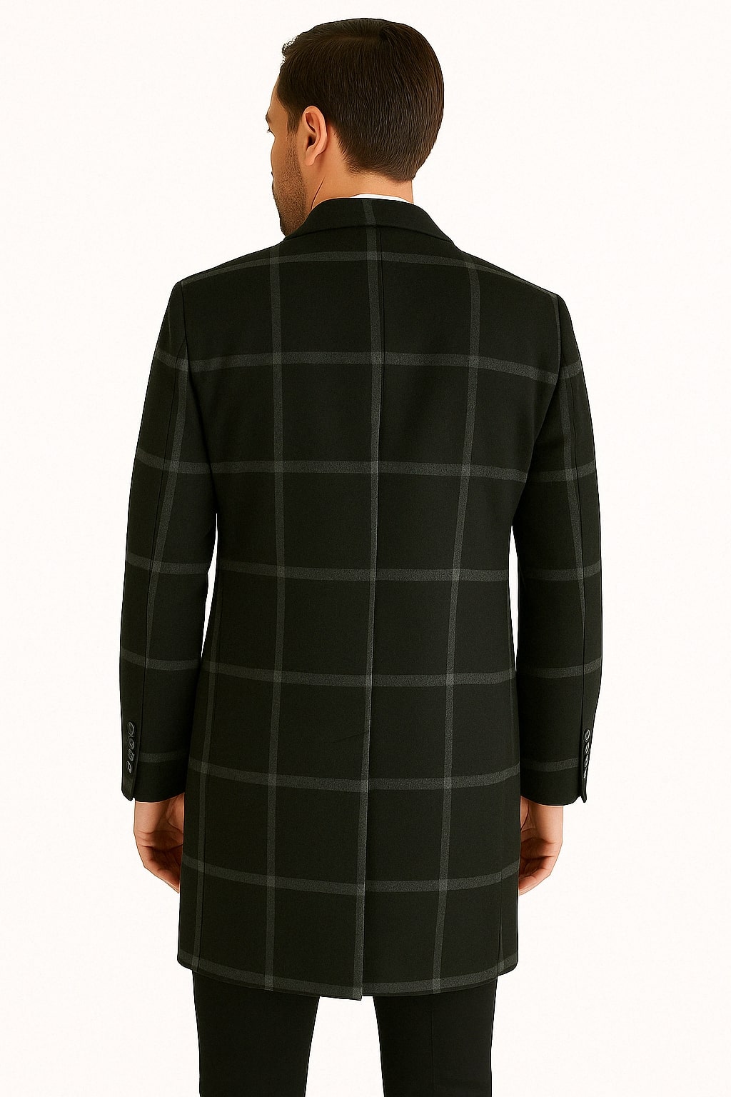 Men's Checkered Wool Windowpane Overcoat