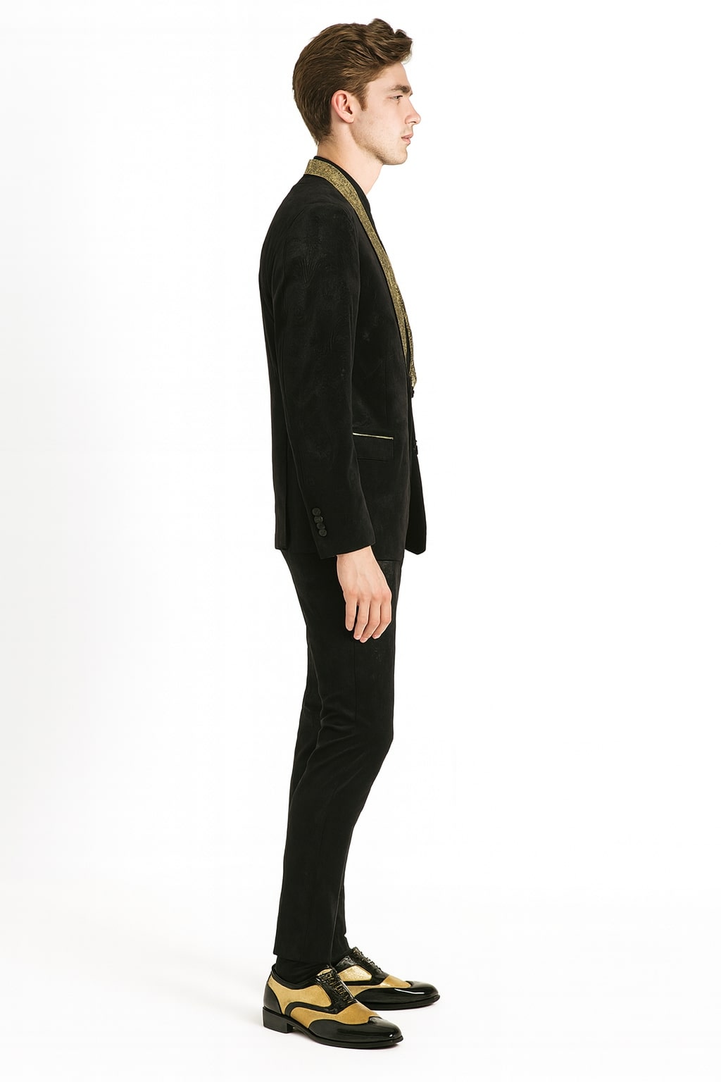 Men's Black & Gold Jacquard Shawl Blazer