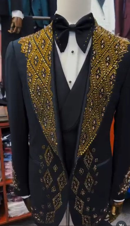 Mens Wedding Tuxedo Glitter Lapel in Black and Gold - Black and Red - Black and Silver White - Prom Party New Year