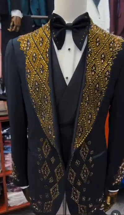 Mens Wedding Tuxedo Glitter Lapel in Black and Gold - Black and Red - Black and Silver White - Prom Party New Year