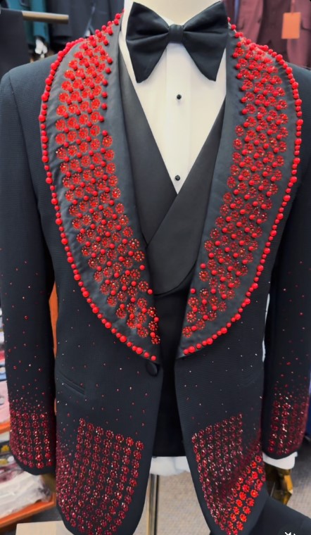 Mens Wedding Tuxedo Glitter Lapel in Black and Gold - Black and Red - Black and Silver White - Prom Party New Year