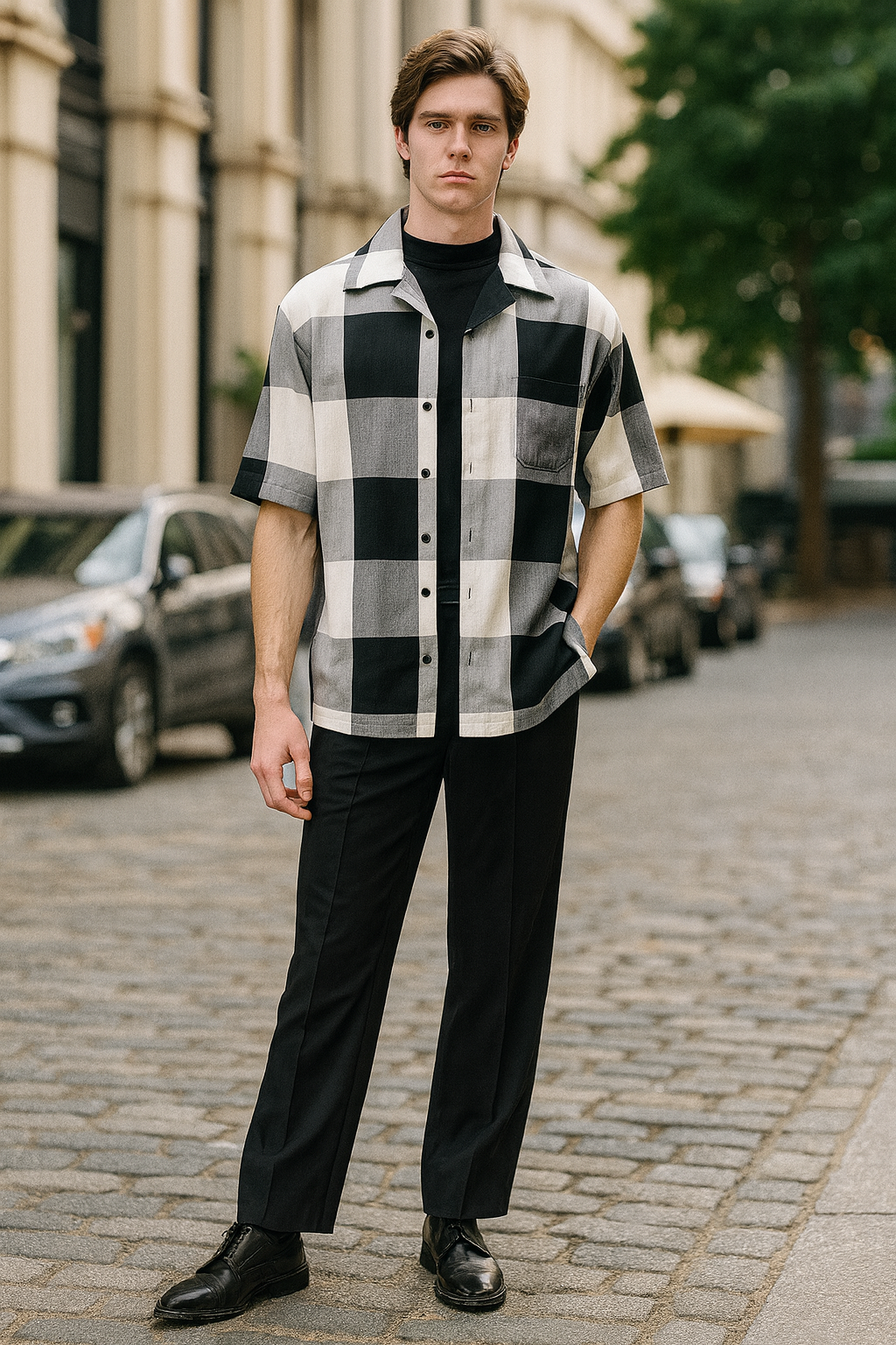 Checkered Short Sleeve Two-Piece Outfit