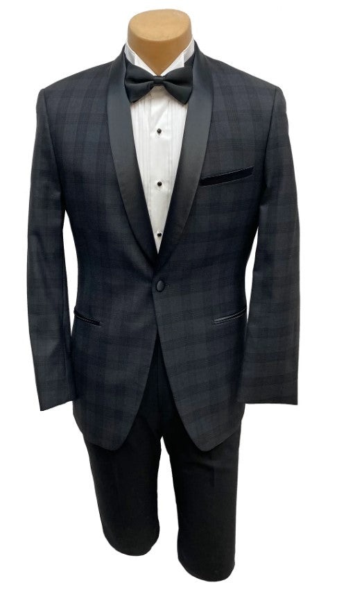 Slim Black Plaid Tuxedo Jacket by Rossiman