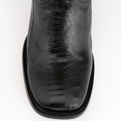 New Ferinni Boot - Mens Dress Cowboy Boot - Ferrini Men's Nash Ostrich Leg Boots Handcrafted - Black in Black Color