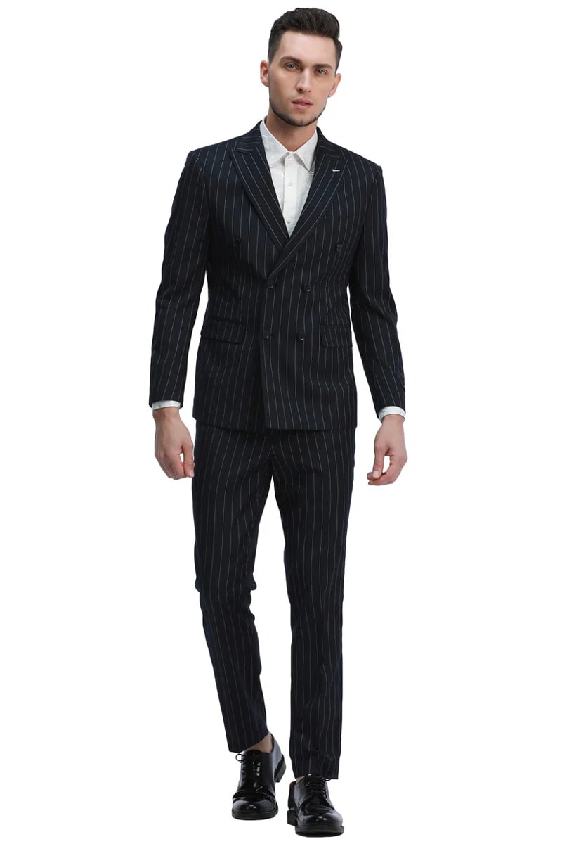 Slim Fit Double Breasted Gangster Pinstripe Suit