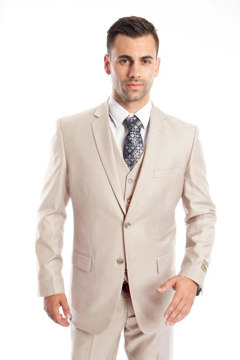 Men's Two Button Tan Vested Suit