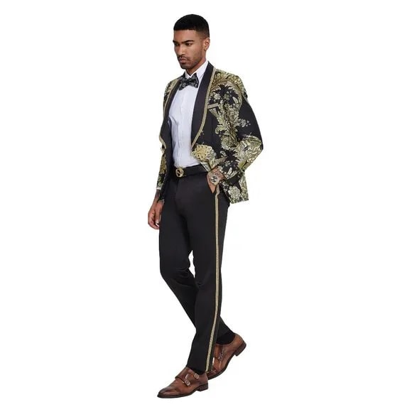 Black Paisley 2pc Men's Suit by Tazzio