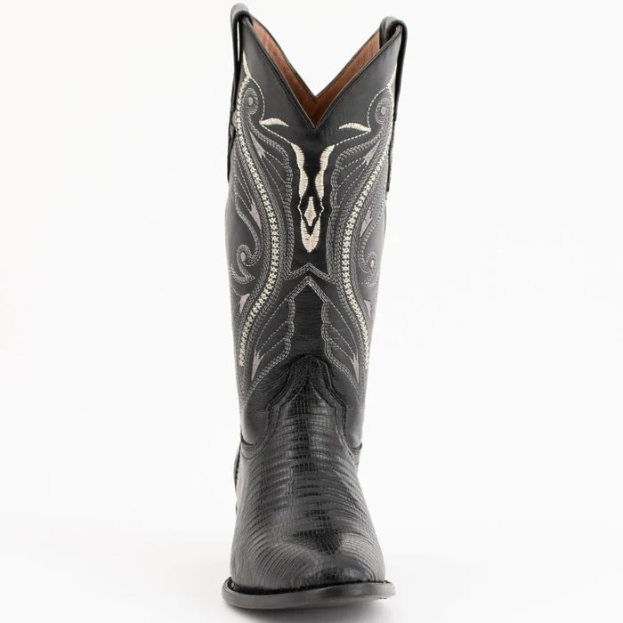 Ferinni Boot - Mens Dress Cowboy Boot - Ferrini Men's Taylor Lizard Round Toe Handcrafted - Black in Black