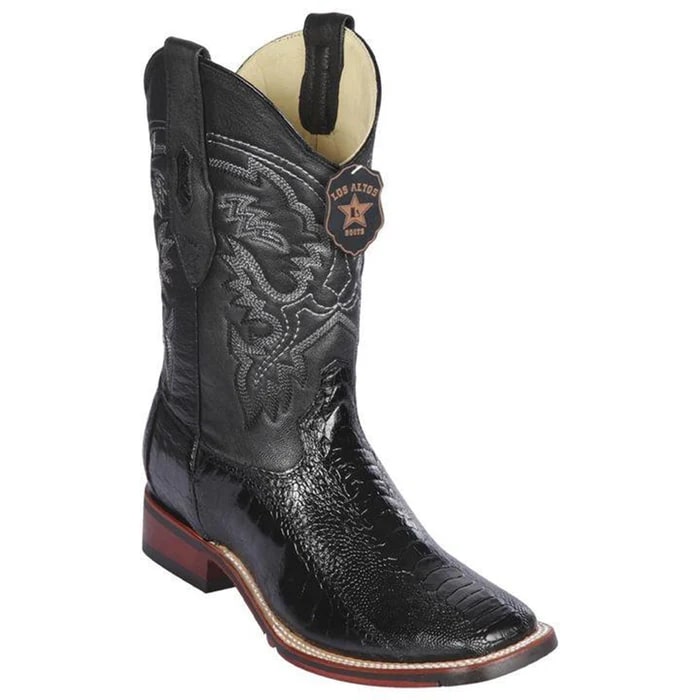 Ostrich Leg Square Toe Cowboy Boot in Black Cherry