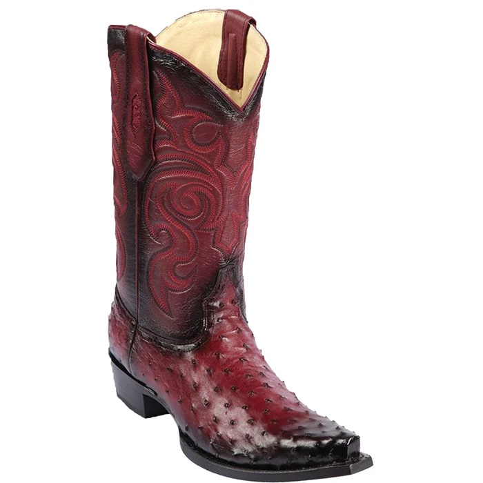 Mens Smooth Ostrich Cowboy Boot in Black Cherry
