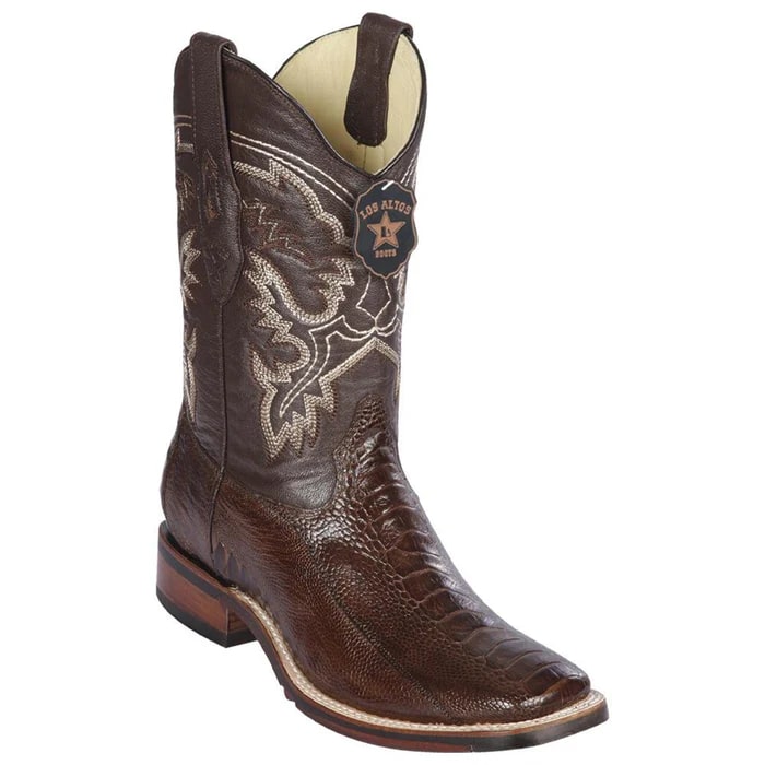 Ostrich Leg Square Toe Cowboy Boot in Black Cherry
