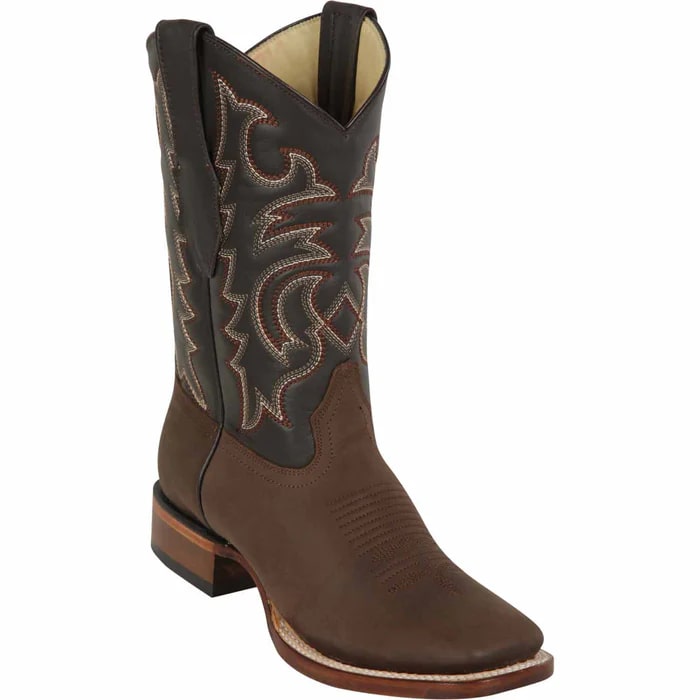 Brown Square Toe Leather Cowboy Boots