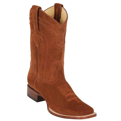 Square Toe Suede Cowboy Boots in Cognac