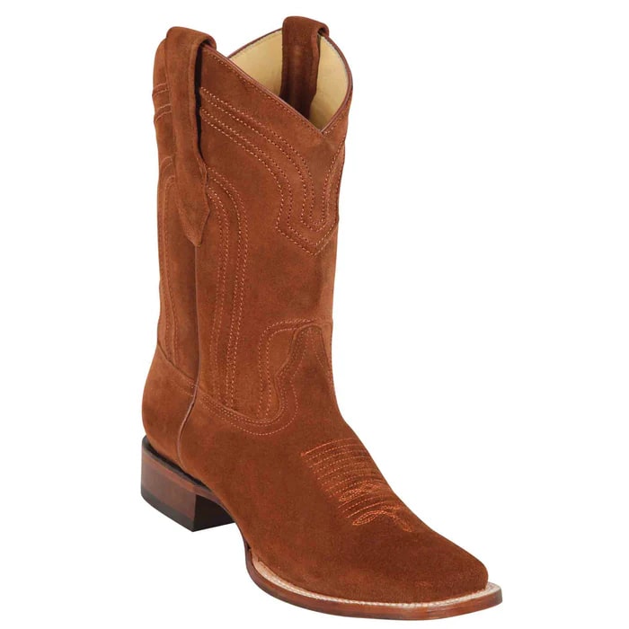 Square Toe Suede Cowboy Boots in Cognac