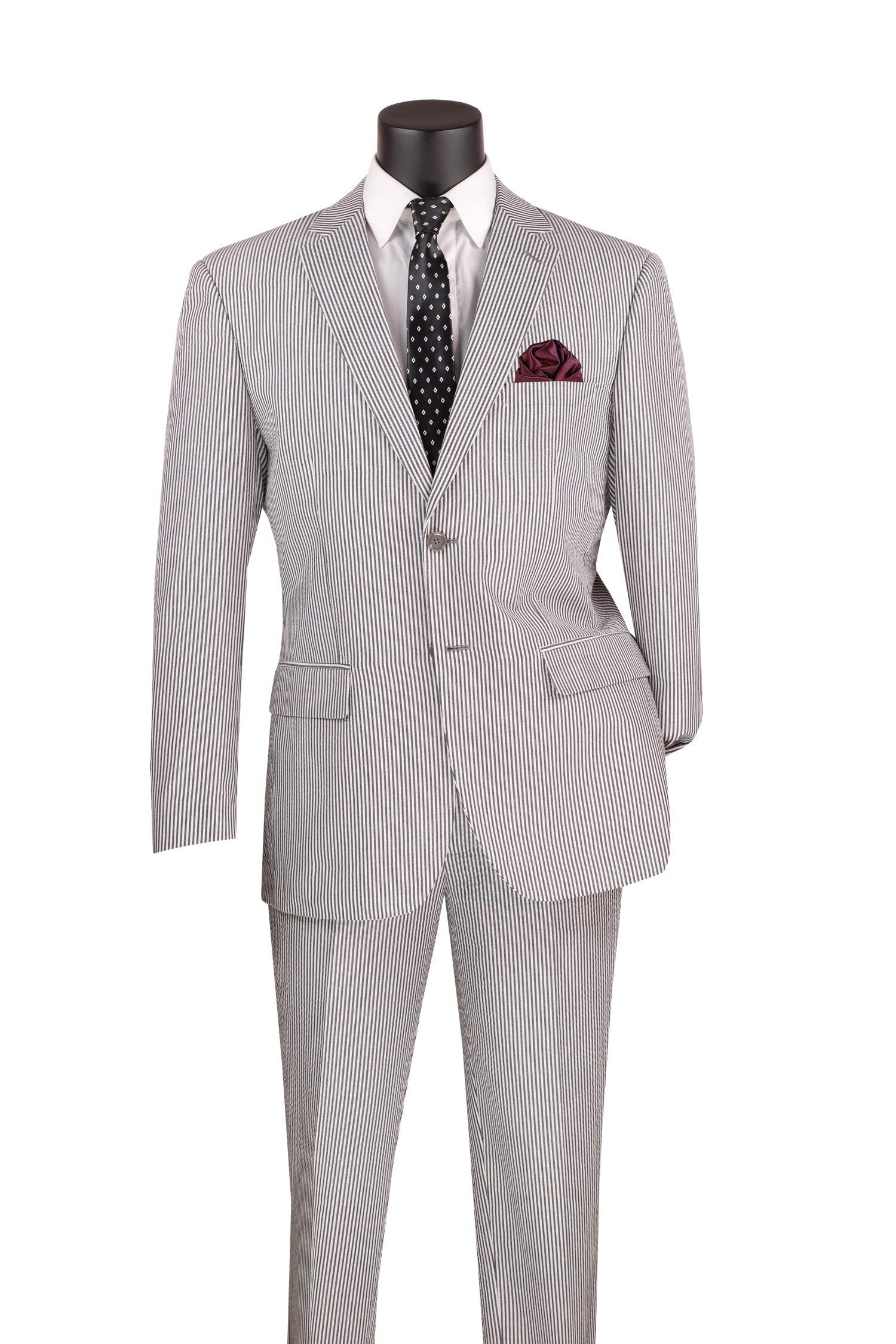 Modern Fit Seersucker Suit in Black Pinstripe