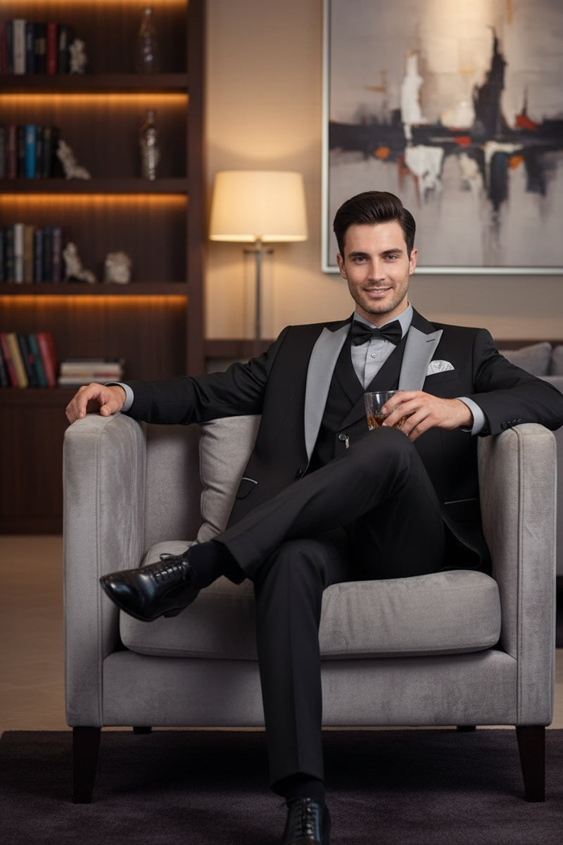 Black 1-Button Peak Tuxedo
