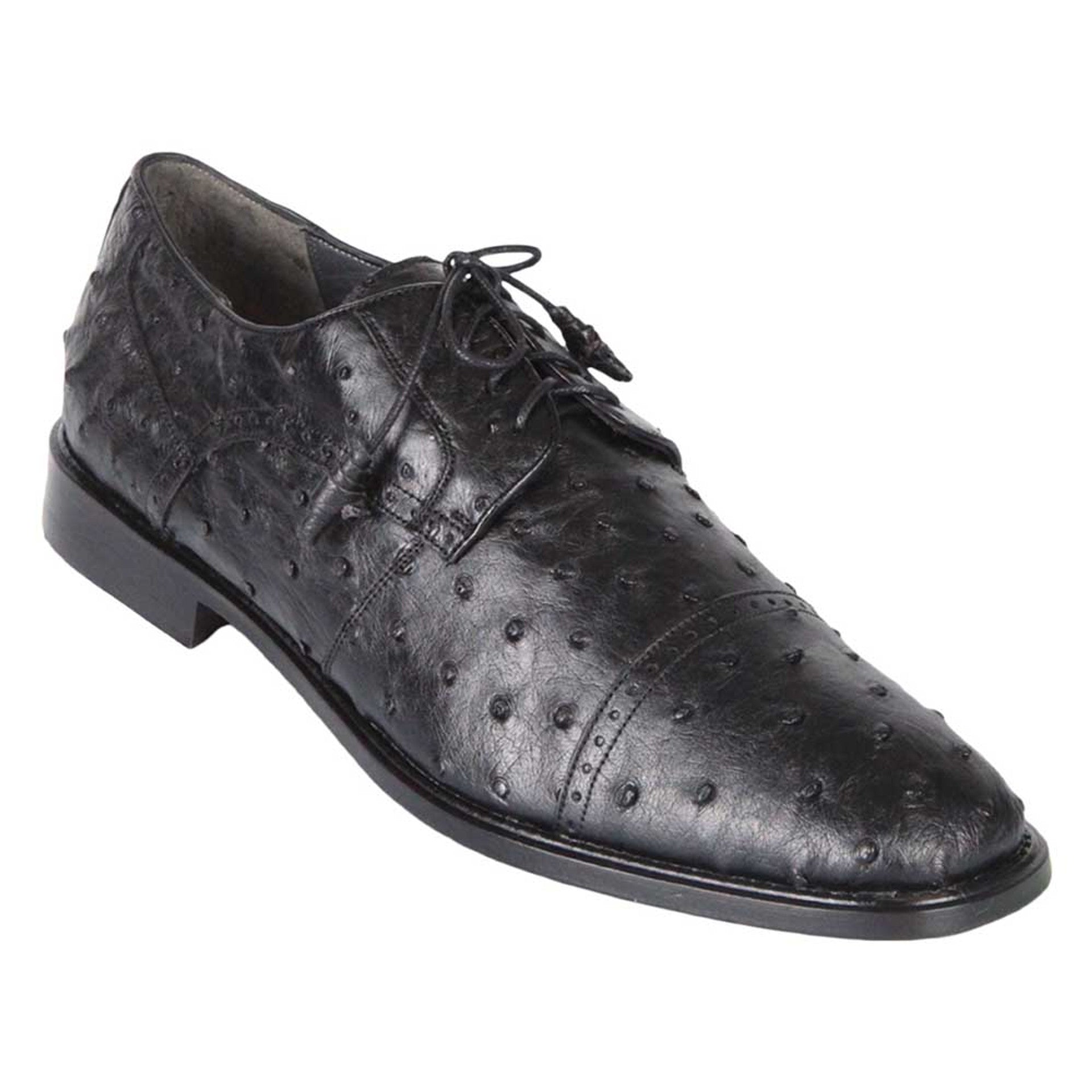 Los Altos Black Full Quill Ostrich Cap Toe MenŸ??s Lace Up Shoes