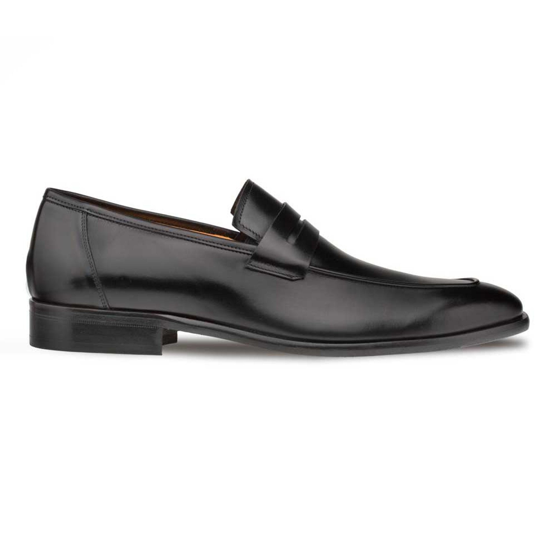 Black Burnished Calfskin Penny Loafer by Mezlan